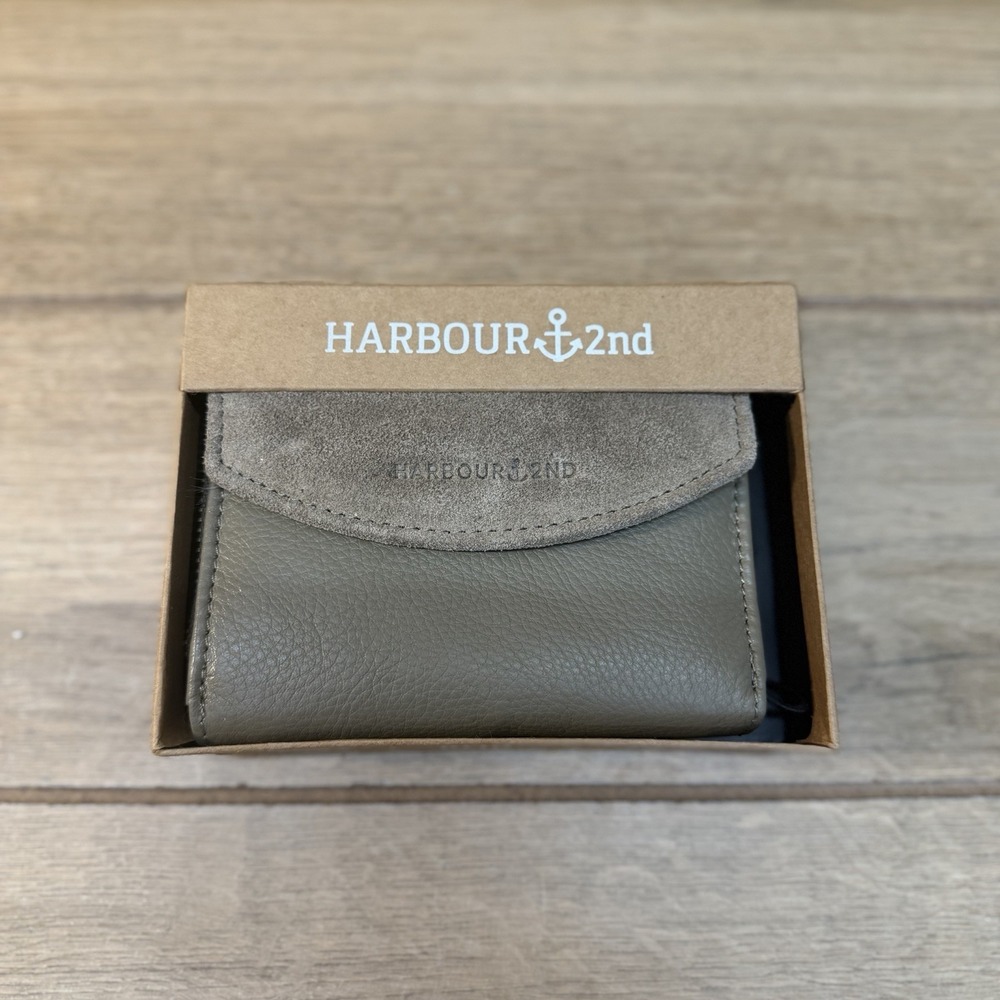 Harbour 2nd Lona Wallet Genuine Leather Dark Gray Suede Accent Women's New